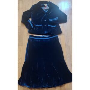 Blue Velvet Skirt and jacket Women’s Size Large Blue A-Line Midi Whimsygoth wedd